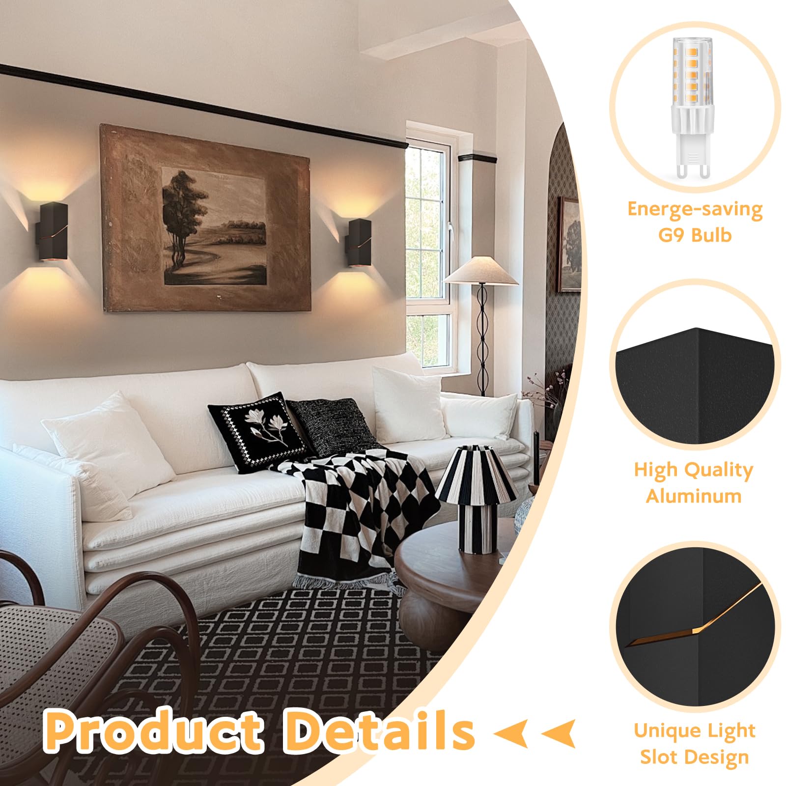 Lureshine 2 Piezas Aplique Pared Interior Bombillas G9 Reemplazables Apliques Pared Exterior Ángulo De Haz Ajustable Blanco Cálido 3000K IP65 Aluminio Lampara Pared Para Dormitorio Sala De Estar Baño