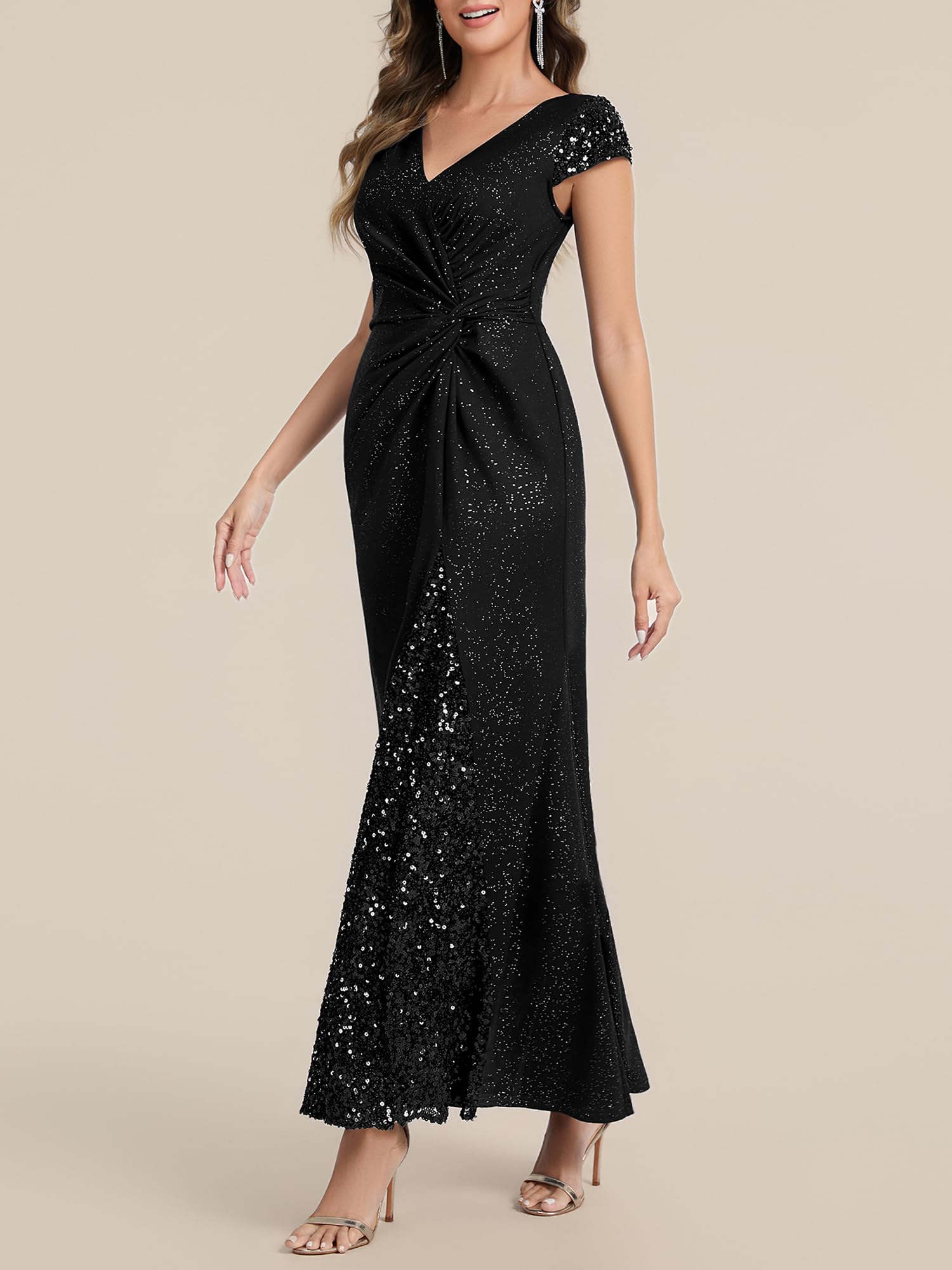 Ever-Pretty Ballkleider Damen Lang Pailletten Abendkleid Silvester Kurzarm Plus-Size-Kleid EE02657
