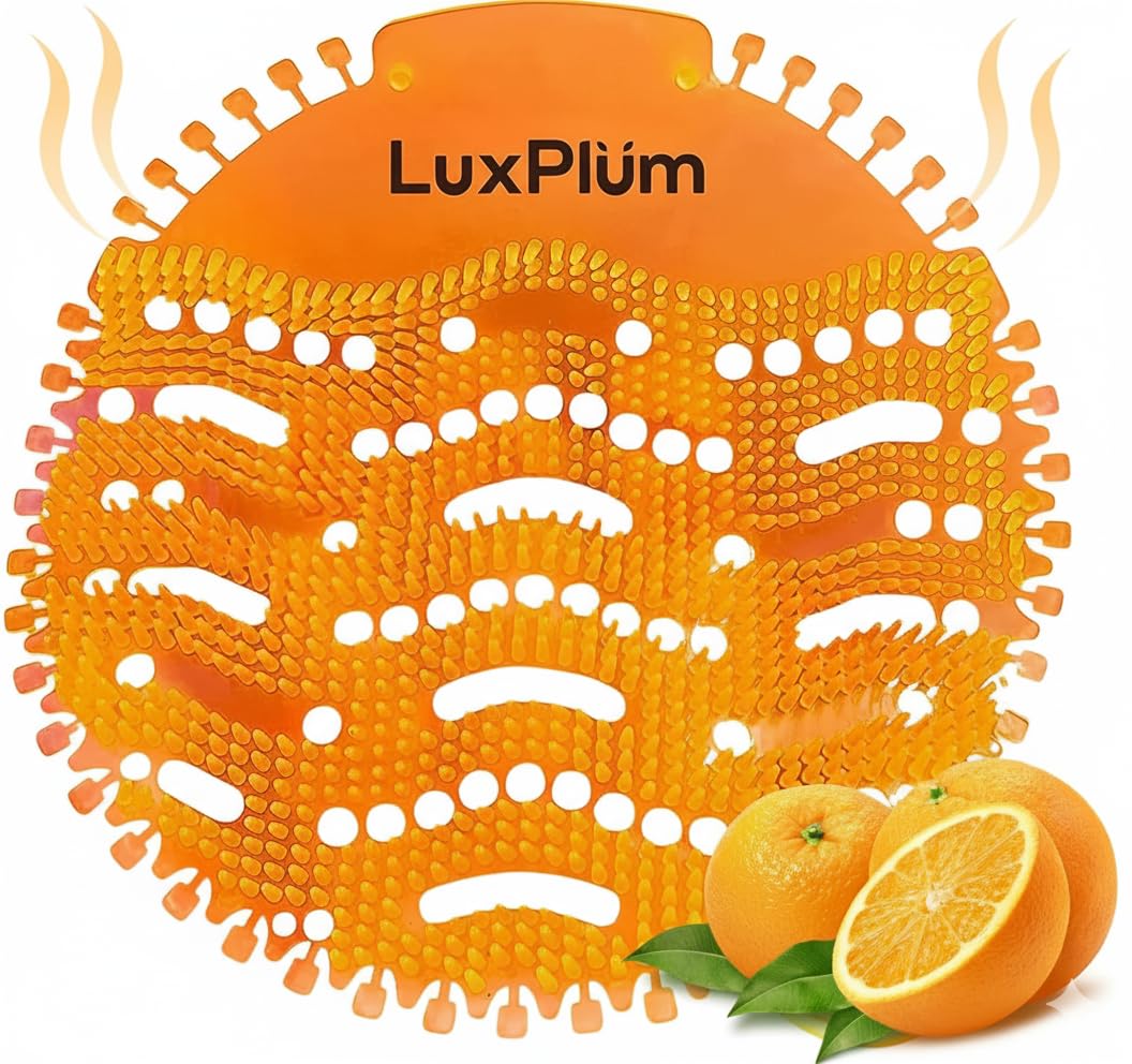 Urinal Screens Deodorizer 10 Pack Long-Lasting Orange Scent, Splash Control Urinal Mats Odor Eliminator for Wet & Dry Urinals Bathroom Freshener, Toilet Deodorizer, Urinal Cakes