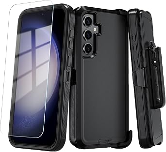 ONOLA Phone Case for Samsung Galaxy S23 Case with HD Screen Protector, Heavy Duty Shockproof & Dropproof 3-Layer Cover Phone Case for Galaxy S23 6.1,BeltClip_Black