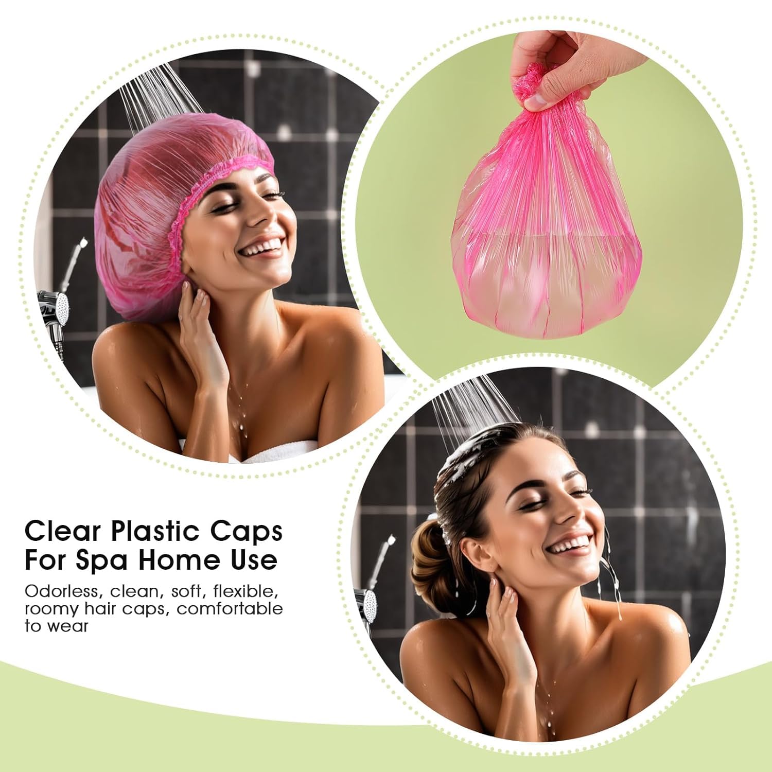 100Pcs Pink Disposable Shower Caps,Shower Caps for Women Plastic Shower Caps Shower Hat Large Shower Cap Elastic Hair Cap for Home Use Hotel Spa and Hair Salon,Bathing Accessories,Personal Care 4
