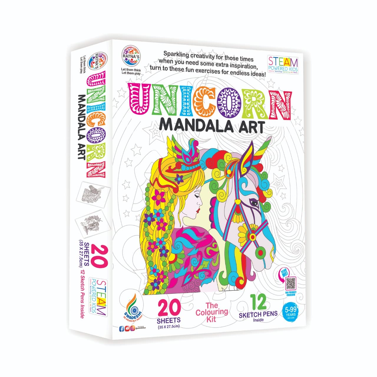 RATNAS Mandala Art Unicorn Colouring Kit - 20 Sheets with 12 Sketch Pens Inside - Creative Coloring Fun for All Ages (B09K4GSQ6W) Amazon Price History, Amazon Price Tracker