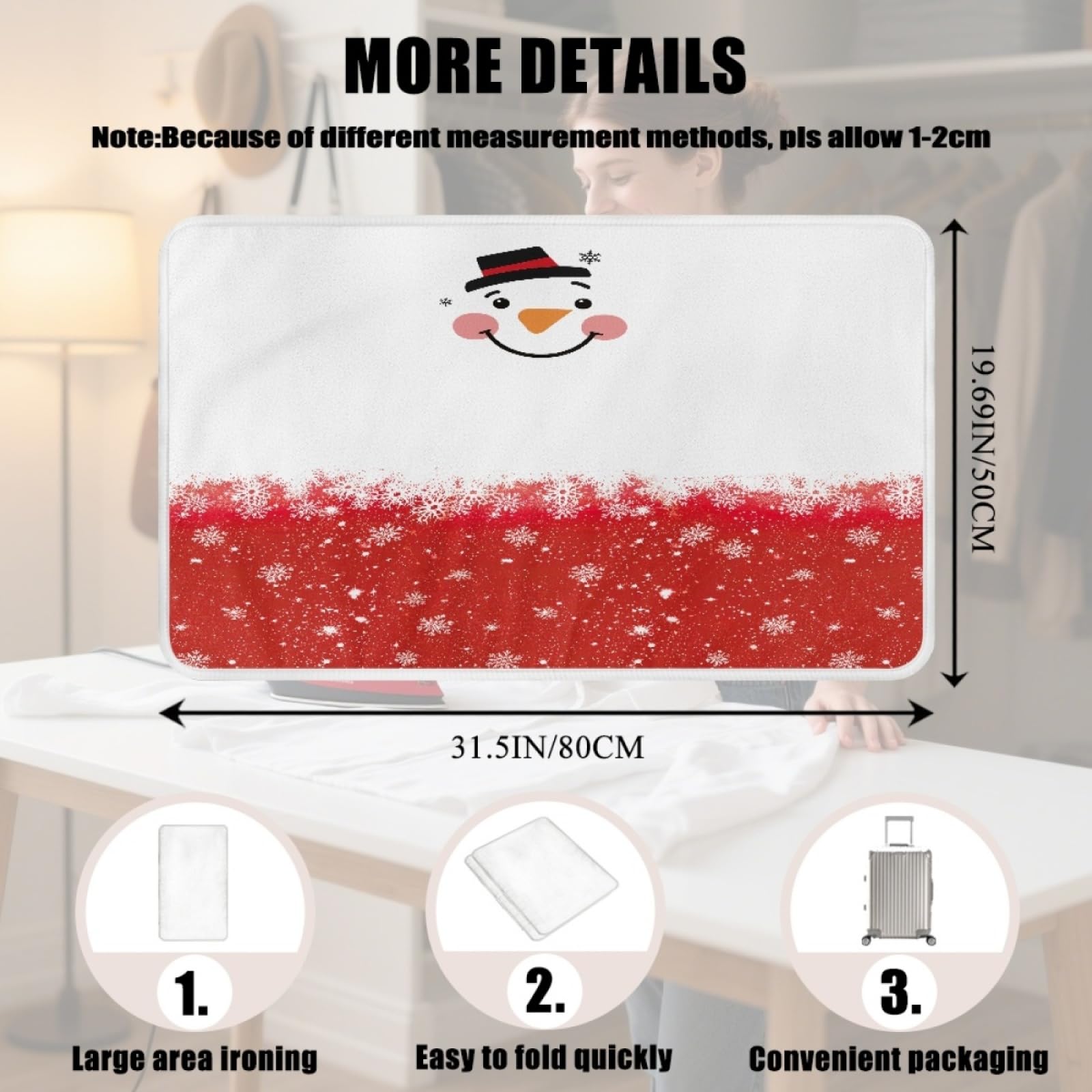 Bügelmatte Roter Schneemann Bügeleinlage Faltbares Hitzebeständig Waschbar Bügelauflage für Tisch und andere Oberflächen Bügelbrett Unterlage rutschfeste Bügeldecke 80x50cm (2 Stück)