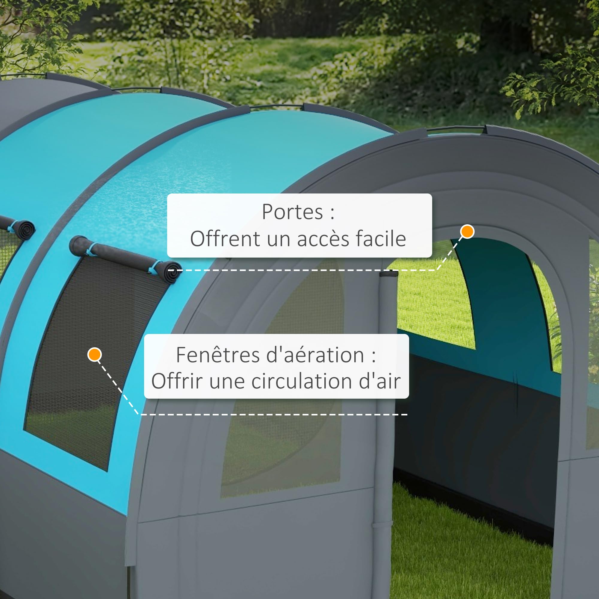 Outsunny Tente de Camping 3 Personnes Tente de Trekking légère ventilée étanche 3000 mm avec 2 Portes de Chambre et Sac de Transport Montage Facile, imperméable 480 x 260 x 200 cm