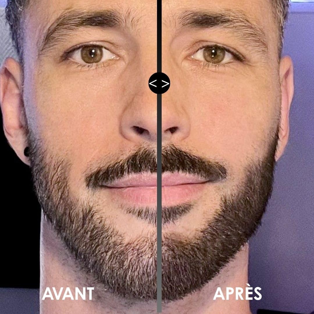 Routine Barbe de 3 jours (Fond de Barbe + Applicateur Mousse) pour densifier et assombrir une barbe de 3 jours. Sec instantanément, résiste à l'eau, tenue 24h. (Brun foncé)