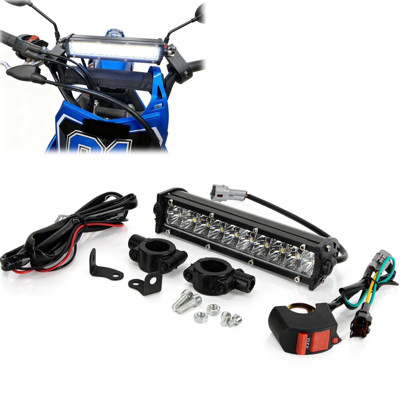 PSLER Geländemotorrad-Lichtleiste – 7/8" Lichtleiste für CRF110, CRF250F, KLX110, TTR110, TTR110E, RM85, YZF450, 12V-24V Geländemotorrad-Scheinwerfer
