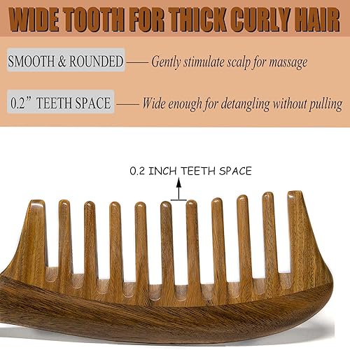 Miniatura 3 de Moreinday Peine de dientes anchos para cabello rizado, peine desenredante, peine de madera para mujer, peine de sándalo verde para hombres