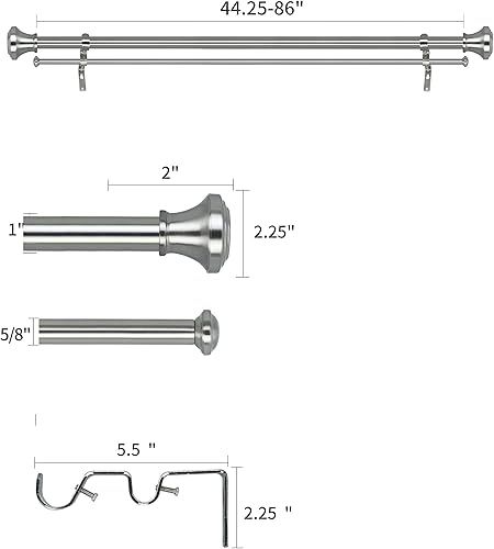 Miniatura 3 de Barra de cortina doble de 1 pulgada con remates de trompeta, Nicke de arena, 48-84 pulgadas