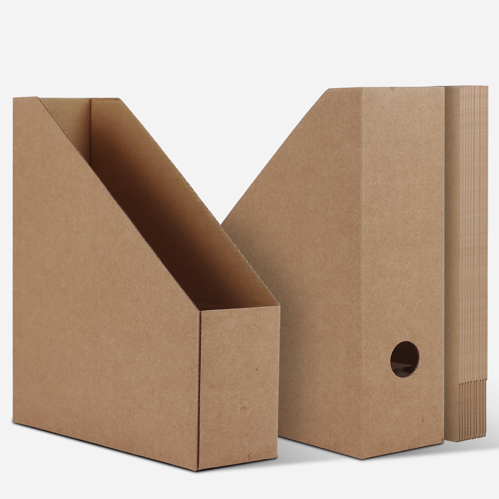 HORLIMER 12 Pack Magazine File Holder, Brown Cardboard Magazine Rack - A4 File Holder Organiser with Labels for Books, Documents - 25.4 x 8.5 x 30.5 cm