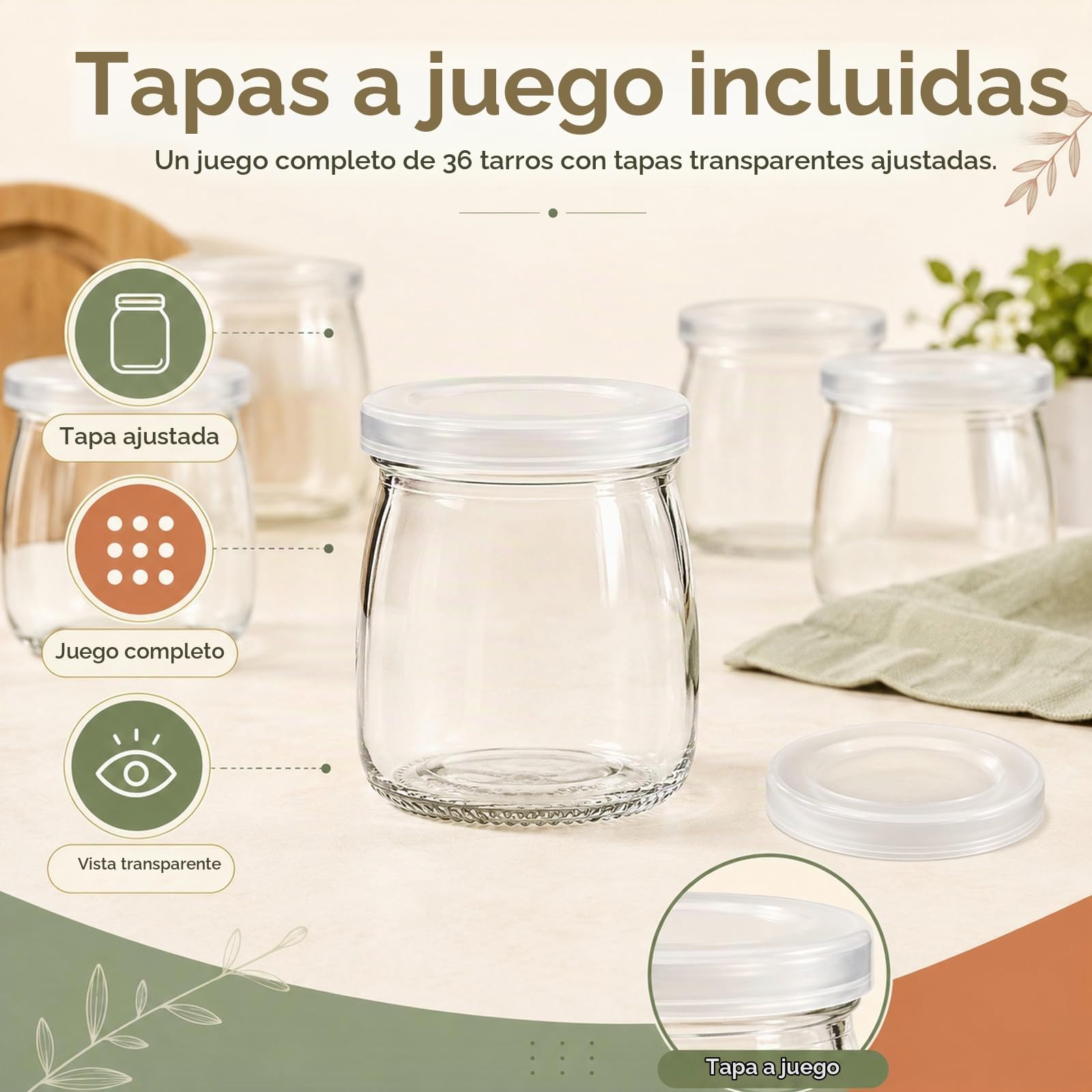 JMIATRY 36 Vasos Yogurtera Con Tapa 150 ml, Vasos Yogurtera, Botes de Cristal con Tapa pare Yogures, Postres y Natillas