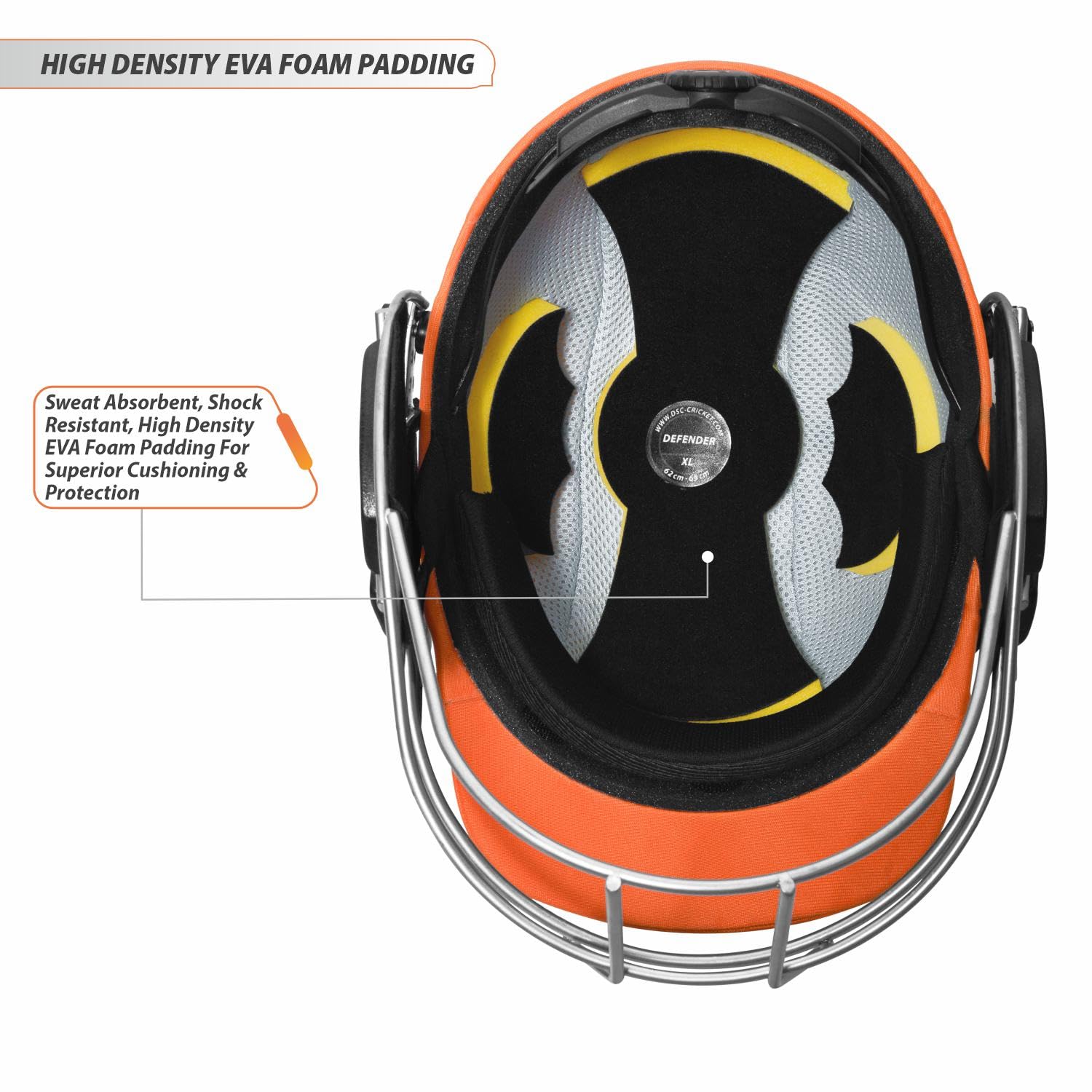 DSC DEFENDER Cricket Helmet for Men & Boys (Adjustable Steel Grill | Back Support Strap | Light Weight | size :Small (Orange) 2