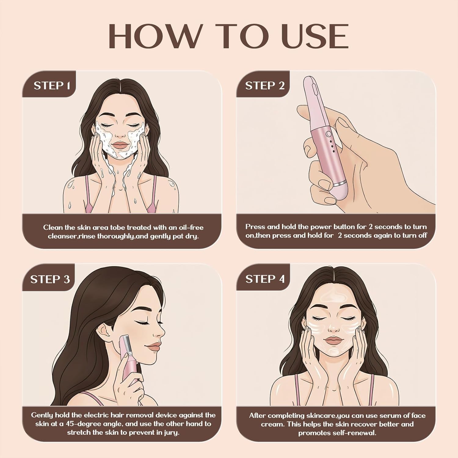 Dermaplane Rasoir pour femme Visage Sonic Épilation faciale Rose pêche