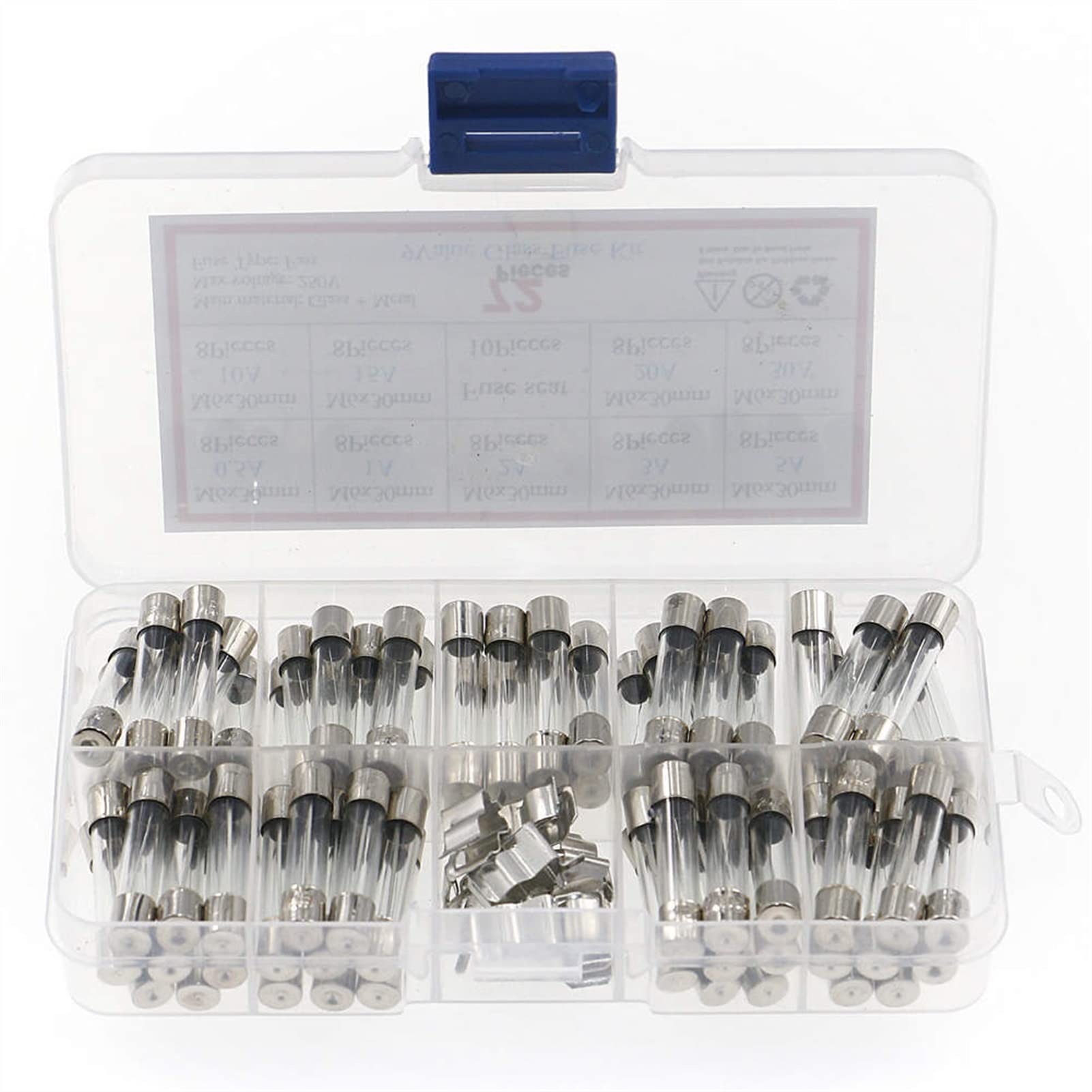 AVSBBYEPS Fuse 72pcs/Box 6x30mm Assorted Kit Fast-Blow Glass Fuses 0.5A 1A 2A 3A 10A 15A 20A 30AMP Quick Blow Car Tube Set