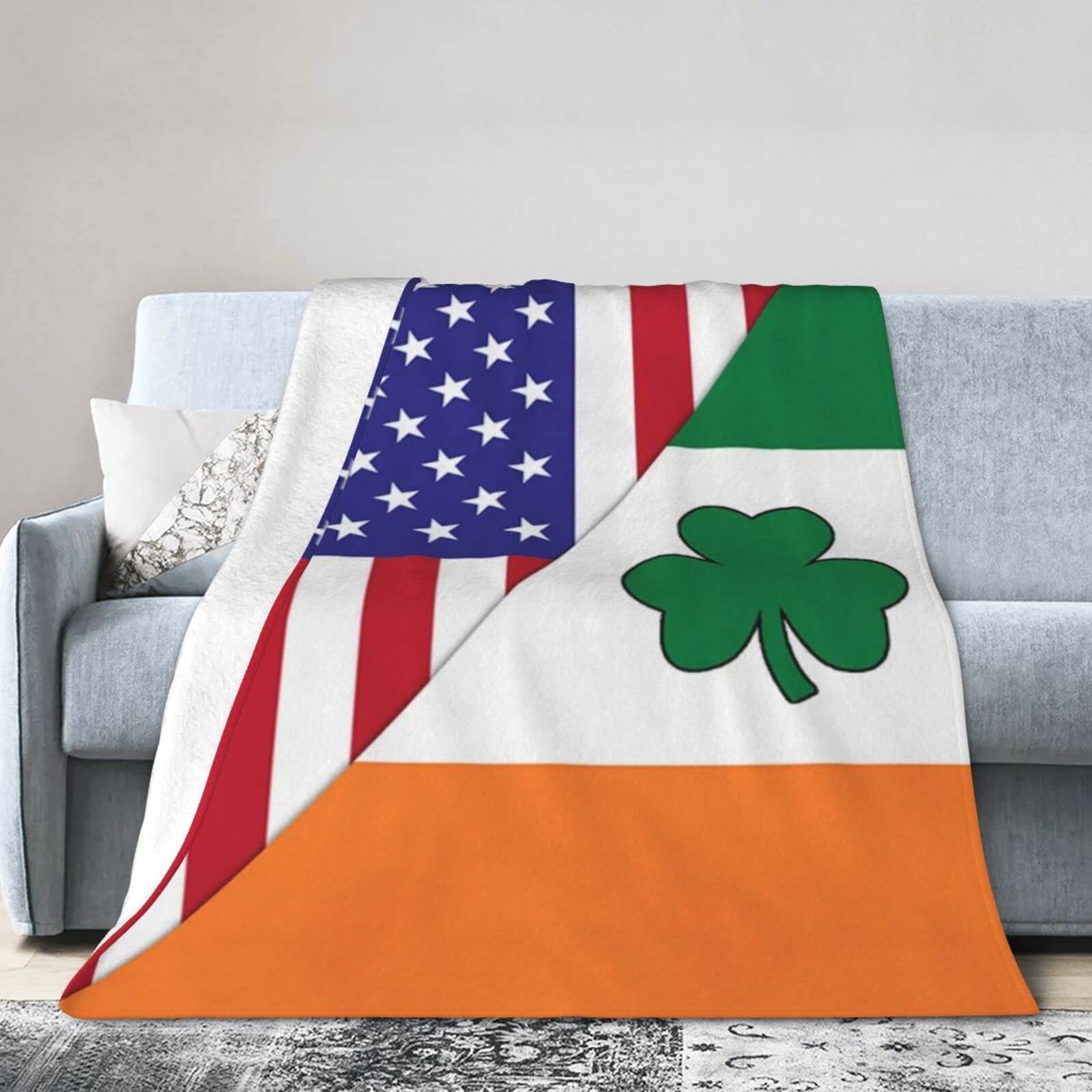 Lsjuee Flannel Fleece Blanket 40"X30" Irish American Us Sofa Throw Blanket Weighted Ultra-Soft Travel Spring Blankets for Adult Keep Warm