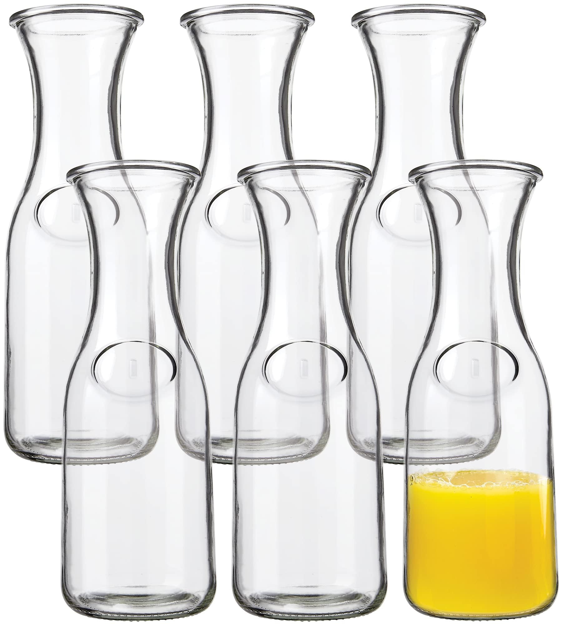 Kitchen Lux Glaskaraffe, 1 Liter Getränkekrug & elegante Weinkaraffe Dekanter, Karaffe Set mit 12 Stück, Mimosen-Bar-Karaffen & Saftgläser, Easy Pour Flaschen, Glas Wasserkaraffe, 963.9 g
