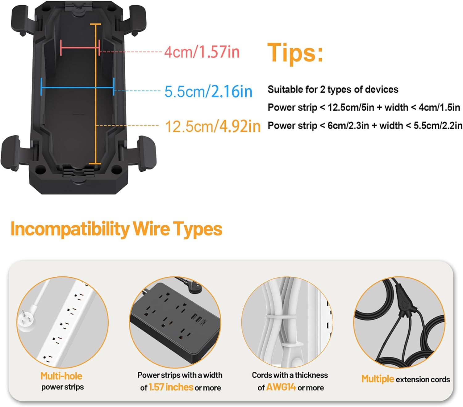 Small Weatherproof Outdoor Electrical Connection Box for 90° Angle Plugs（7×3×4inch）, IP66 Water-Resistant Extension Cord Cover for Plug, Extension Cables, Holiday Lights, Black