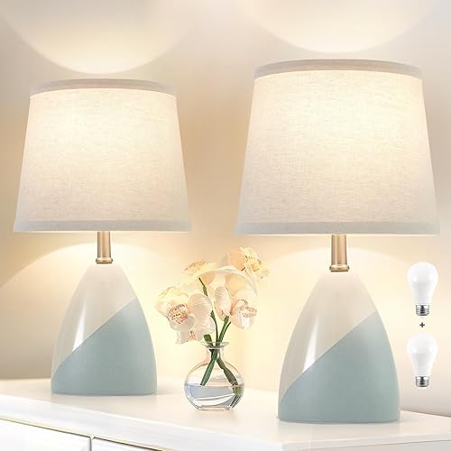 Luvkczc Juego de 2 lámparas de mesa de cerámica, lámparas de noche con temperatura de 3 colores, lámparas de mesa de noche, lámpara de mesa de