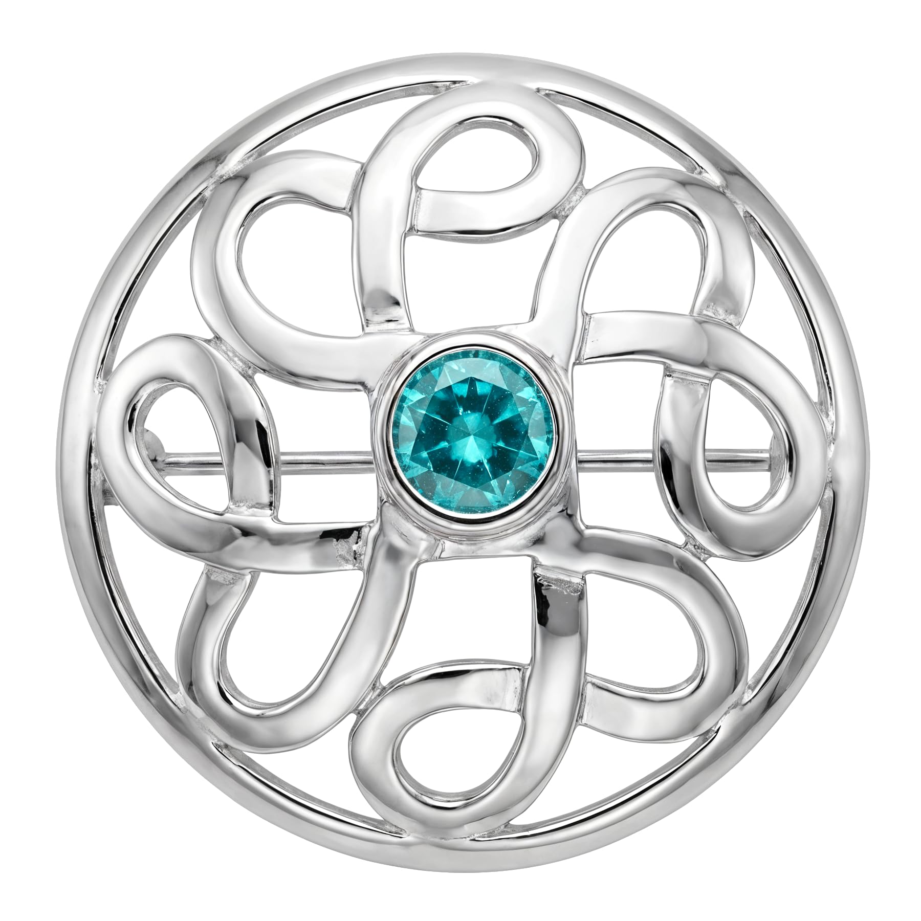 Alexander Castle 925 Sterling Silber Keltische Brosche für Frauen - Damen Brosche Pin mit blauem Cubic Zirkonia & Schmuck Geschenk Box - 28mm