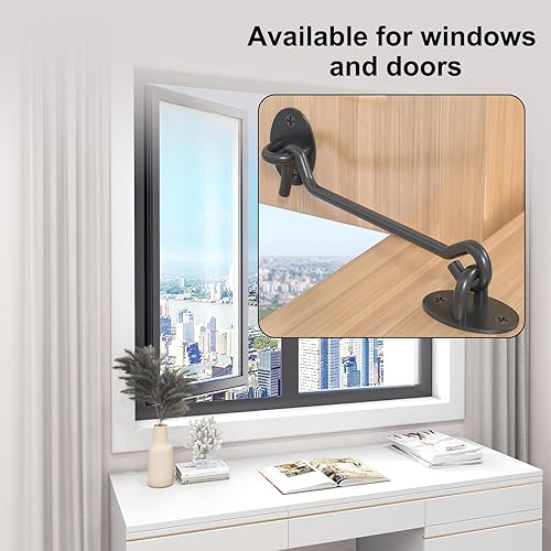 Miniatura 5 de Pestillo de gancho y ojo para puerta, paquete de 2 cerraduras de puerta de granero negro de 3 pulgadas, cerraduras de puerta de acero inoxidable