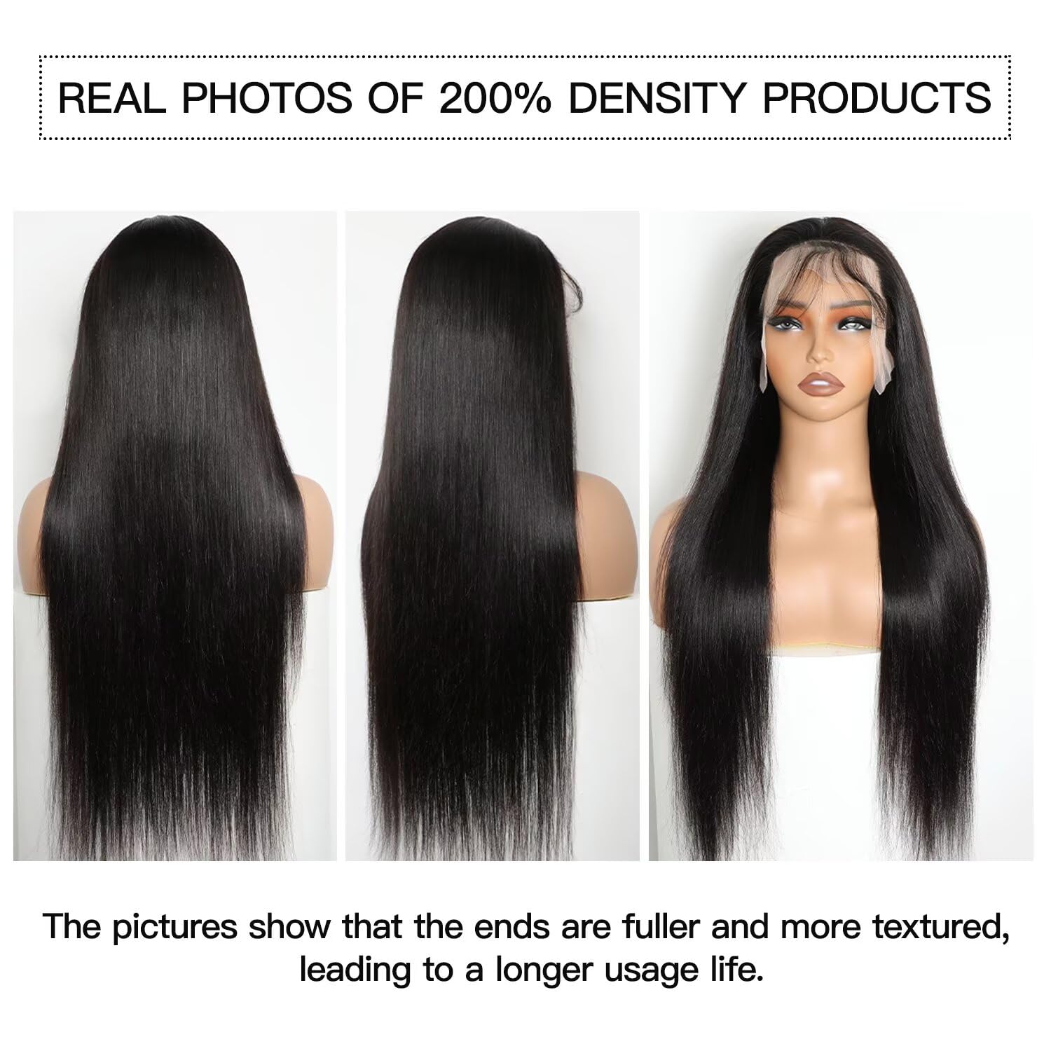 Iwish 13x4 Bone Straight Lace Front Wigs Human Hair 26Inch Silky Straight HD Transparent Lace Frontal Wigs 200% Density Virgin 12A Brazilian Human Hair Pre Plucked Natural Black - Image 2