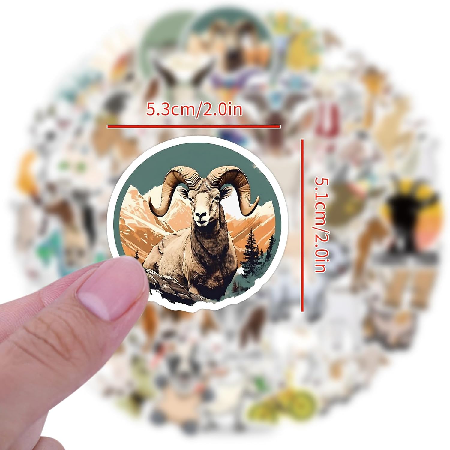 50pcs Funny Goat Stickers for Kids & Adults, Waterproof Cute Goat Stickers for Water Bottle, Vinyl Animal Decals for Laptop Scrapbook Luggage Journal Party Supplies