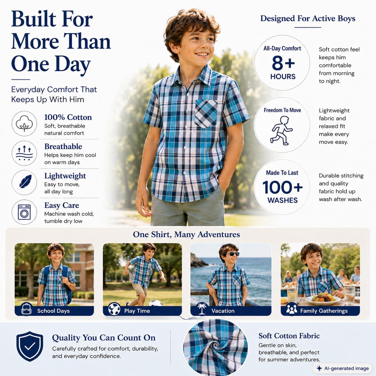 Bienzoe Boys Plaid Cotton Shirt: Button Down Tops