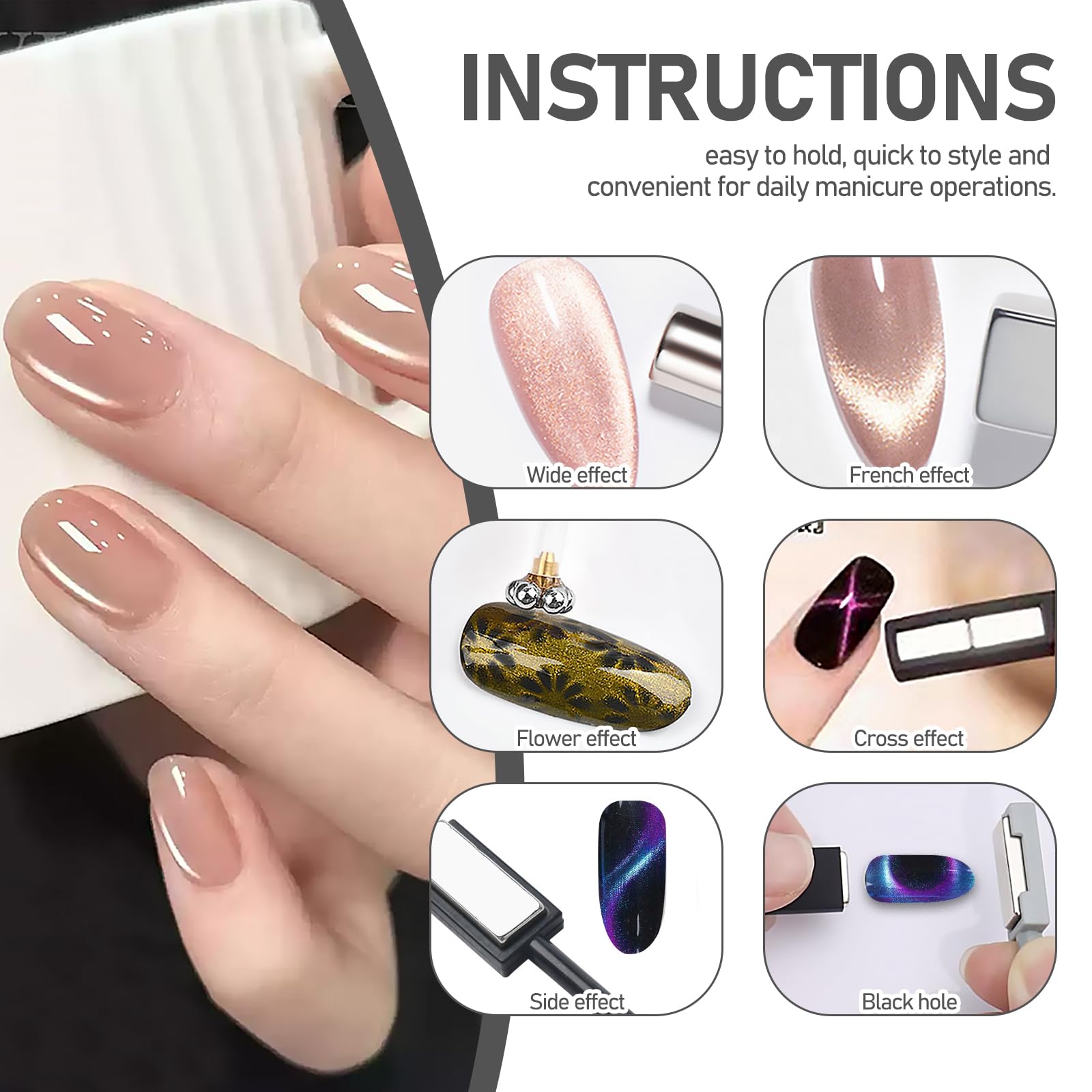 10 Pcs Cat Eye Magnet for Nails,Nail Magnet Tool Set,Cat Eye Magnetic Nail Polish Kit,Double-Head Strong Suction Nail Magnet Stick,Diverse Cat Eye Effect,for Nail DIY Salons - Image 2