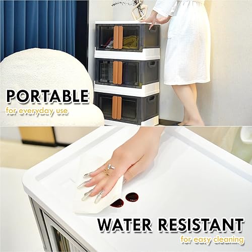 Miniatura 6 de AJP Distributors Paquete de 3 contenedores de almacenamiento apilables de 8.5 galones con tapas y puertas, contenedores plegables de plástico,