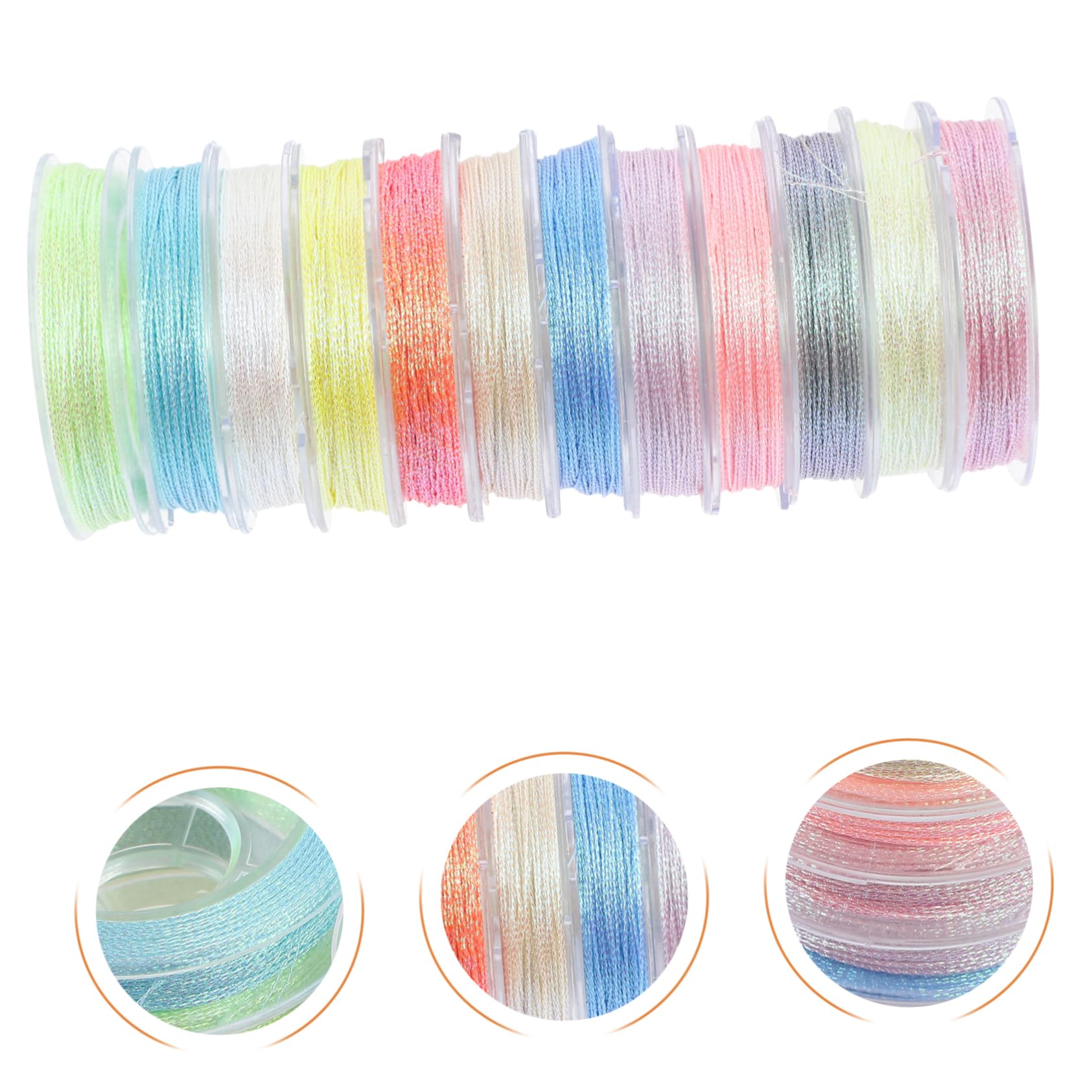 SHINEOFI Hilo De Bordar Luminoso Embroidery Thread Puntada Hilo De Bordar De Plata Hilo Para Maquina De Coser Multi Accesorios De Costura Hilo De Bordado Poliéster 12 Rollos*4
