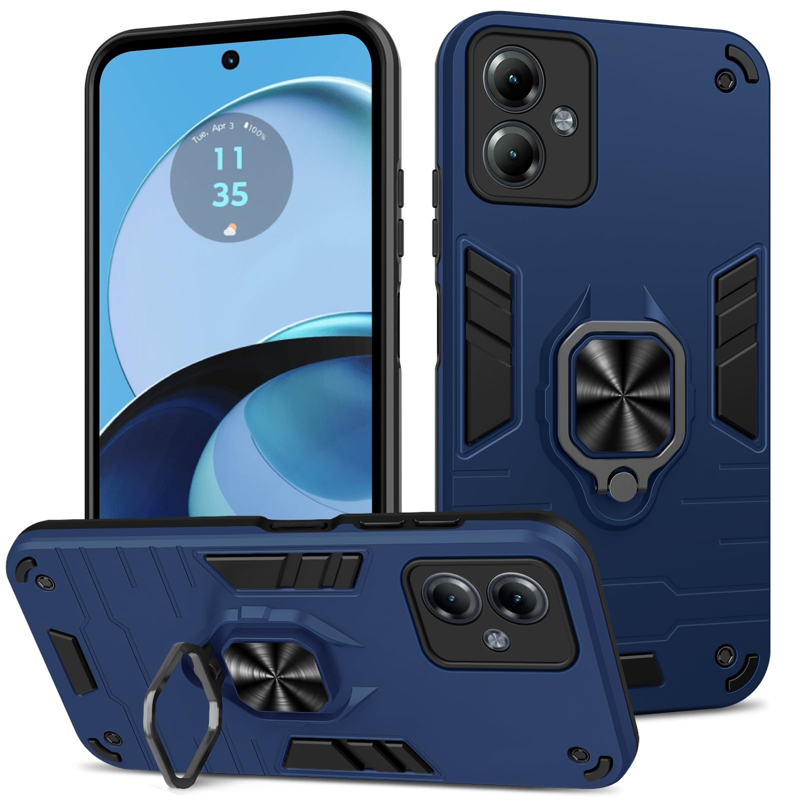 Funda para Samsung Galaxy A13 4G con Cristal Templado Protector Pantalla, Carcasa Antigolpes con Soporte anular metálico, Case Protectora de Grado Militar, Negro — view 80