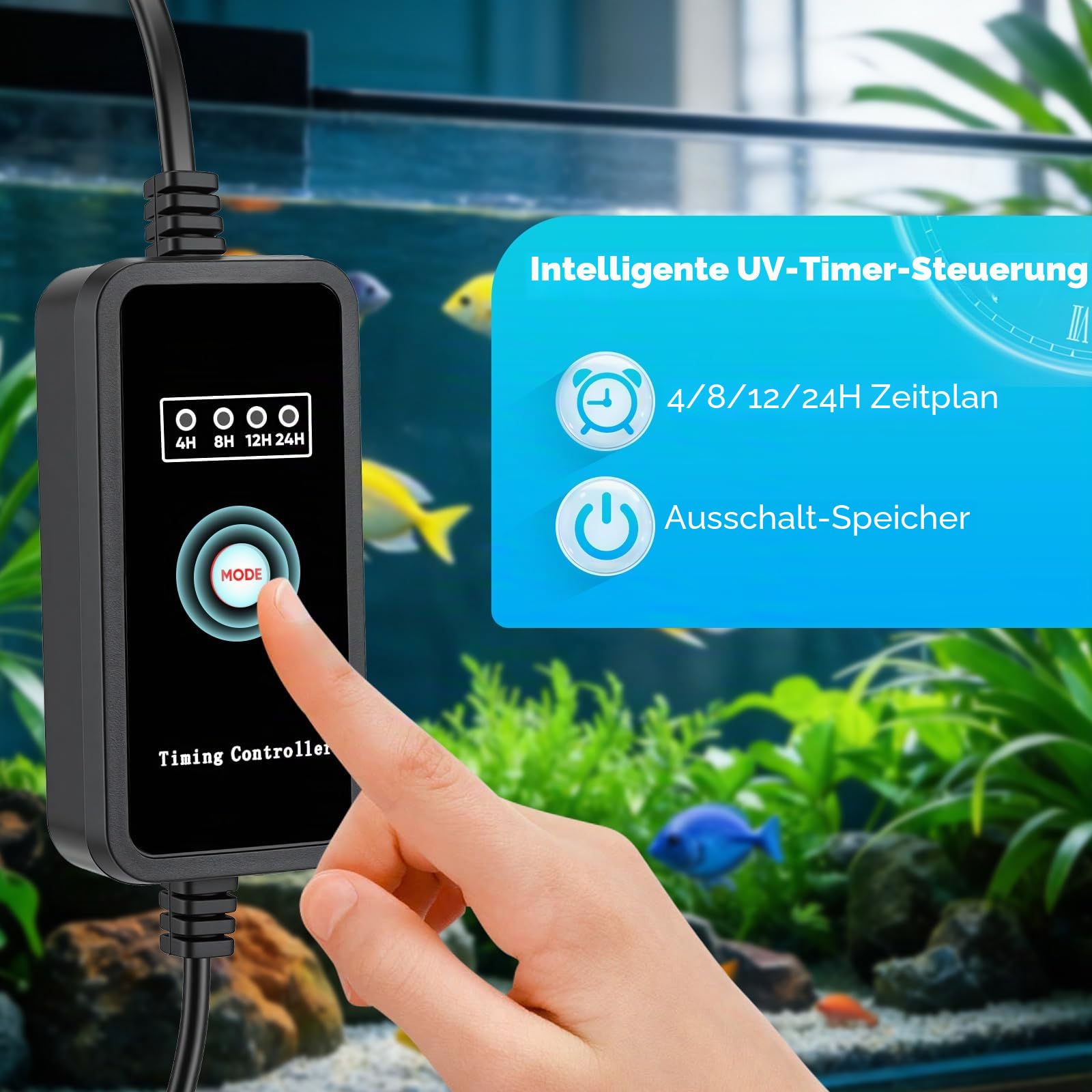 5-in-1 Aquarium Innenfilter mit UV-Sterilisator & Timer, 500 L/h leise Filterpumpe für Aquarien, Belüftung & Regendusche, Multifunktionaler Sauerstoffpumpen-Innenfilter (Geräuscharm)