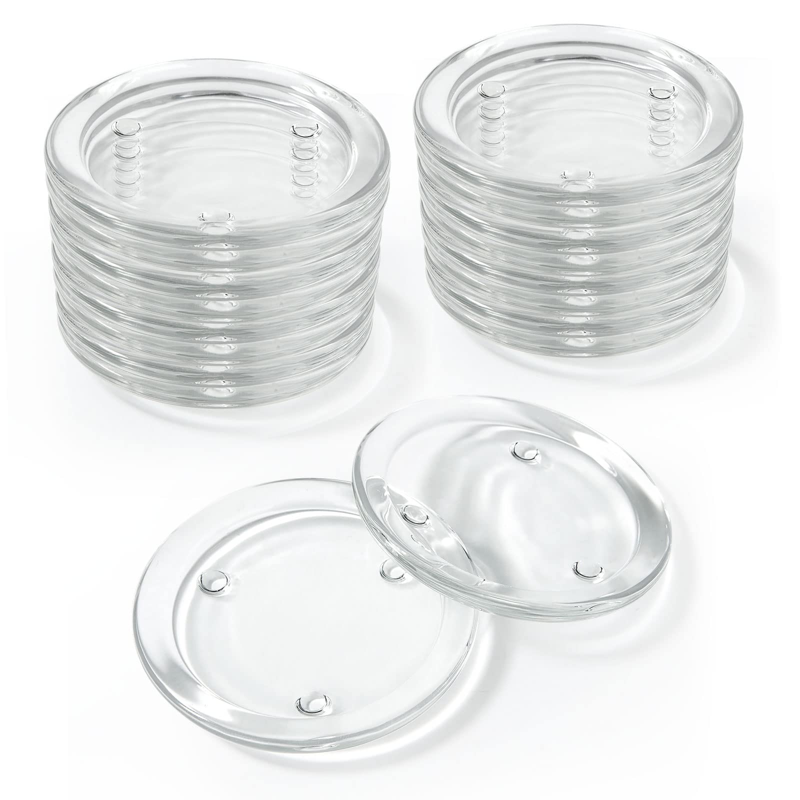 YOUNTHYE 16PCS Glass Candle Holder, Clear Glass Pillar Candle Plates, 10cm Outer Diameter