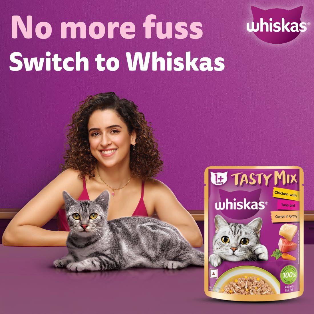 Whiskas Tasty Mix Adult (1+ Year) Wet Cat Food, Chicken with Tuna & Carrot in Gravy, 70 g, Pack of 28, Made with Real Fish, Complete & Balanced Nutrition for Adult Cat 3