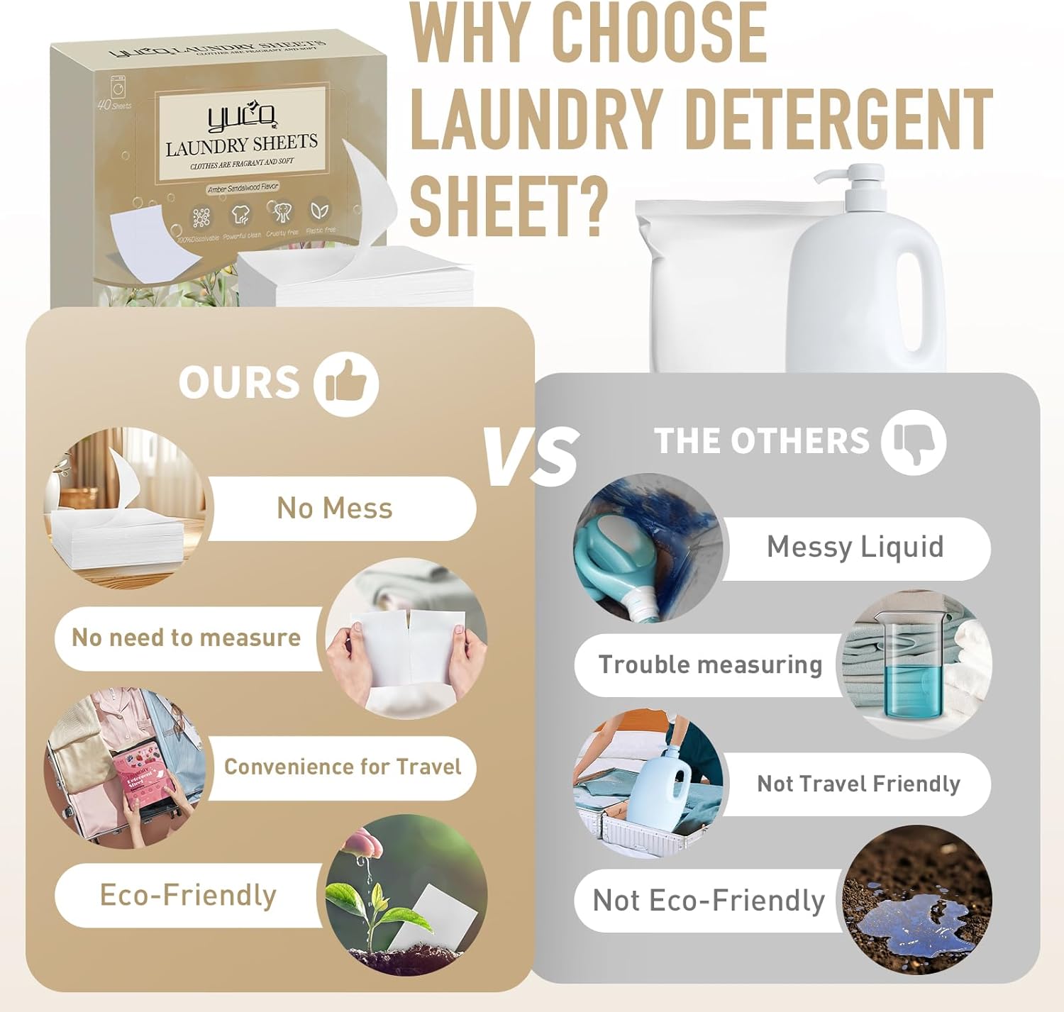 YUCO Laundry Detergent Sheets, Amber Sandalwood Scent 80 Loads (1 Pack) + Jasmine And Lily of the Valley Scent 80 Loads (1 Pack), Total 160 Loads, Total 2 Packs
