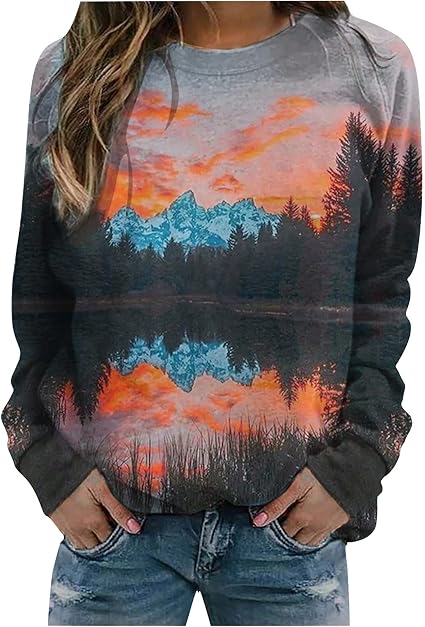 Sudadera de paisaje para mujer, camiseta con estampado de paisaje de  montaña, ajuste holgado, cómoda, de manga larga, cuello redondo : Ropa,  Zapatos y Joyería - Amazon.com