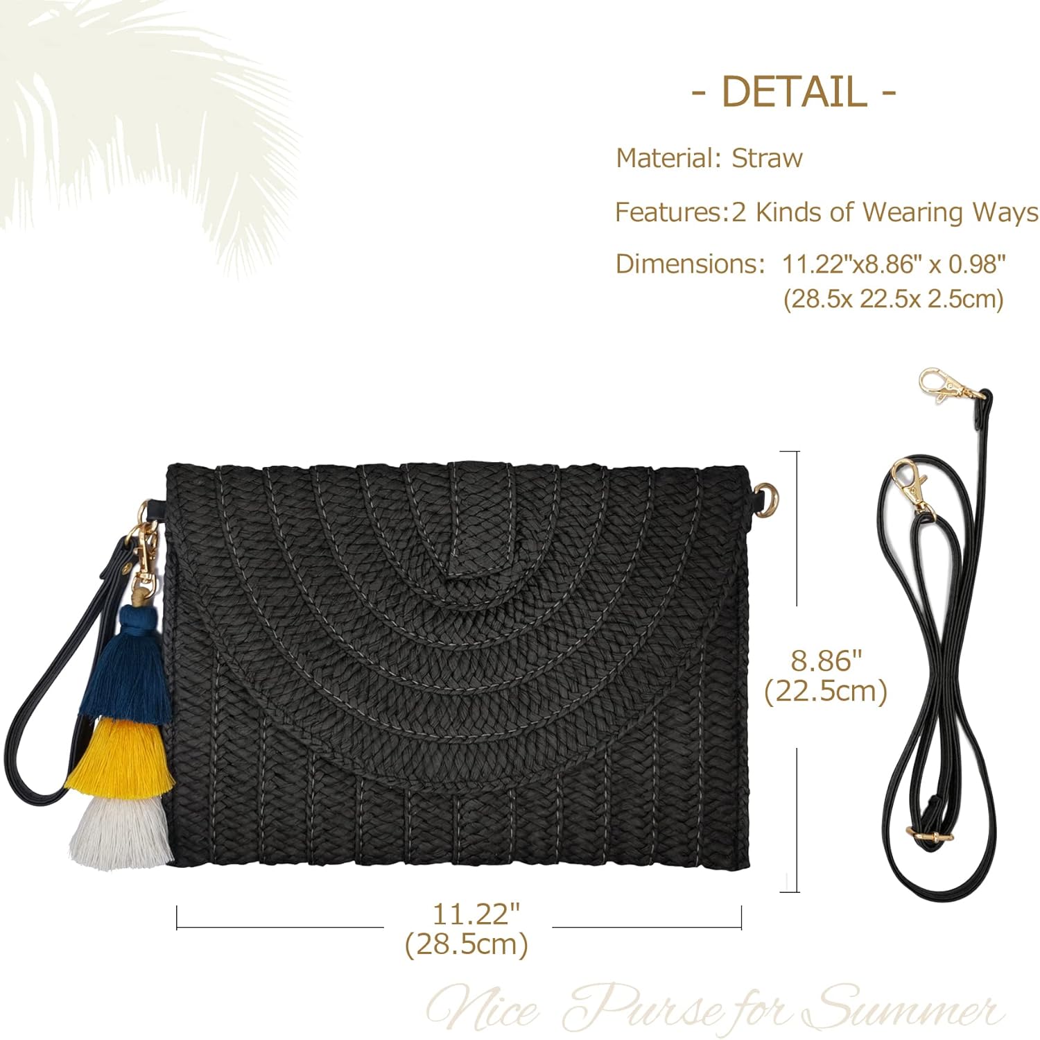 Aovtero Straw Clutch Purse Women Crossbody Bag Summer Beach Shoulder Bags Envelope Wallet Handbags - Image 2