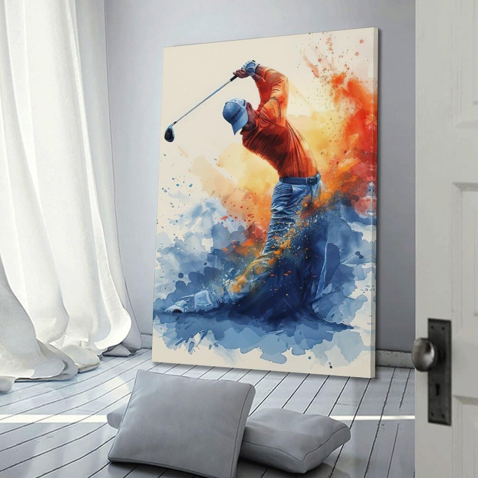XMUXCY Decorazione da parete per camera da letto, poster su tela, poster sportivo, stile artistico, golf, altalena, 60 x 90 cm, stile cornice