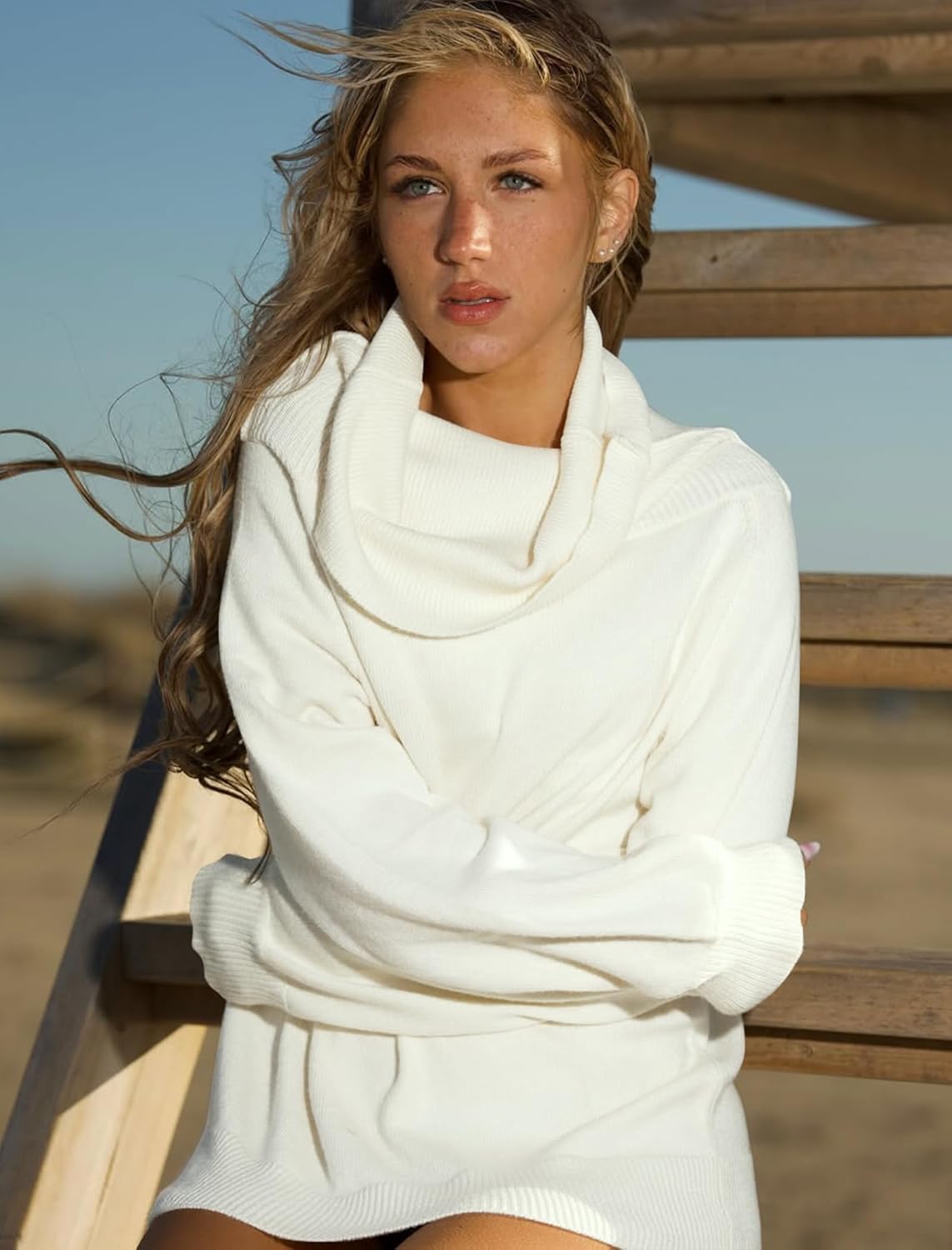 ZAFUL Women's Off Shoulder Sweater Fall Oversized Knit Tops 2025 Long Lantern Sleeve Pullover Jumper - Image 5