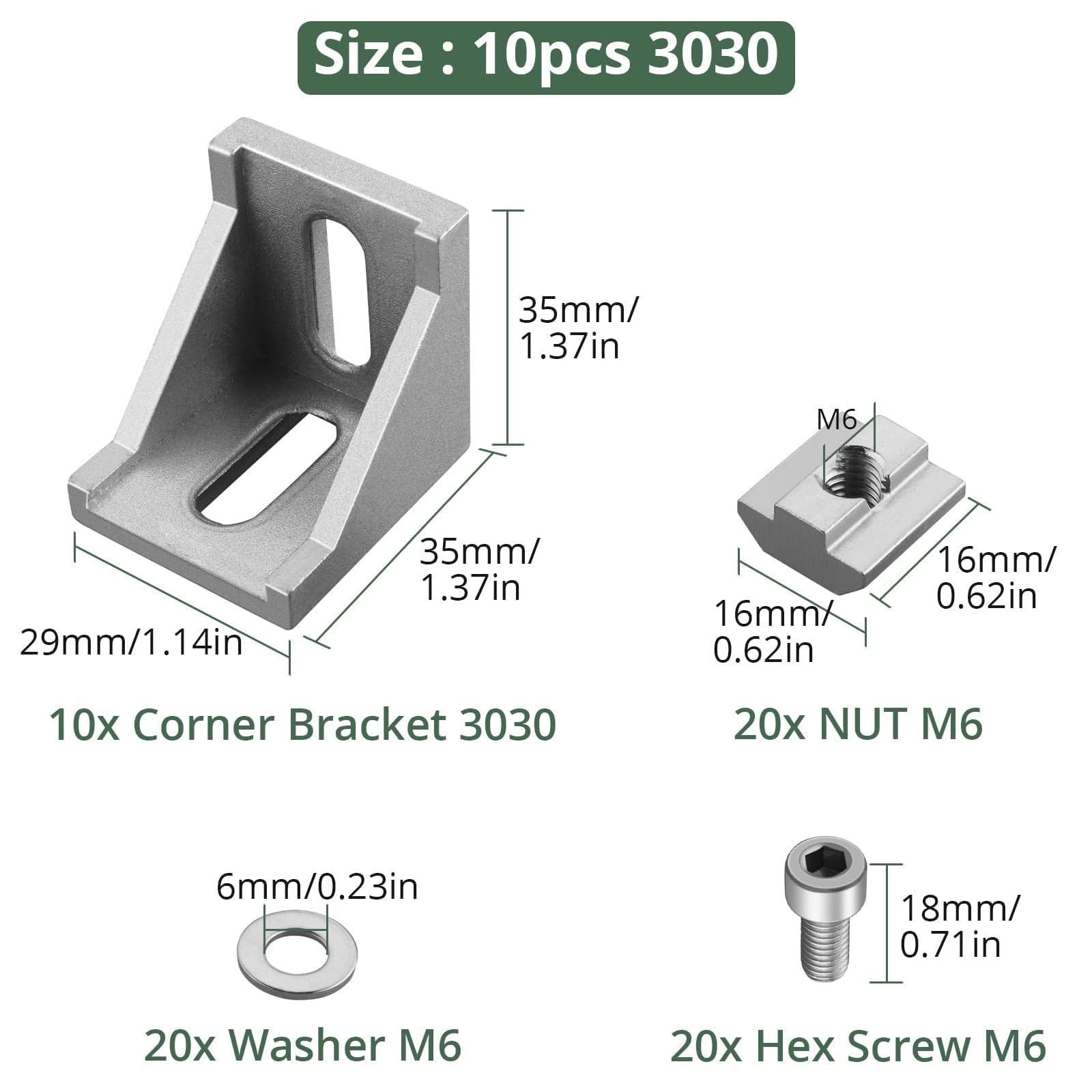 EYPINS 10 szt. wsporników kątowych, 90 stopni, łącznik narożny, śruba z nakrętką T, 2020, aluminiowy profil do wytłaczania, wsporniki kątowe L do projektów DIY (z pokrywą)