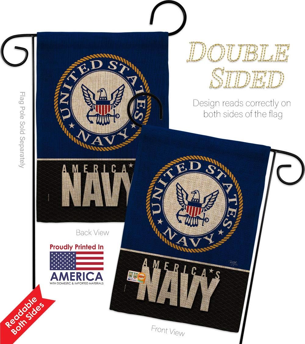 America Navy Burlap Burlap Garden Flag Set Wall Holder Armed Forces USN Seabee United State American Military Veteran Retire Official Small Gift Yard House Banner Double-Sided Made In USA 13 X 18.5