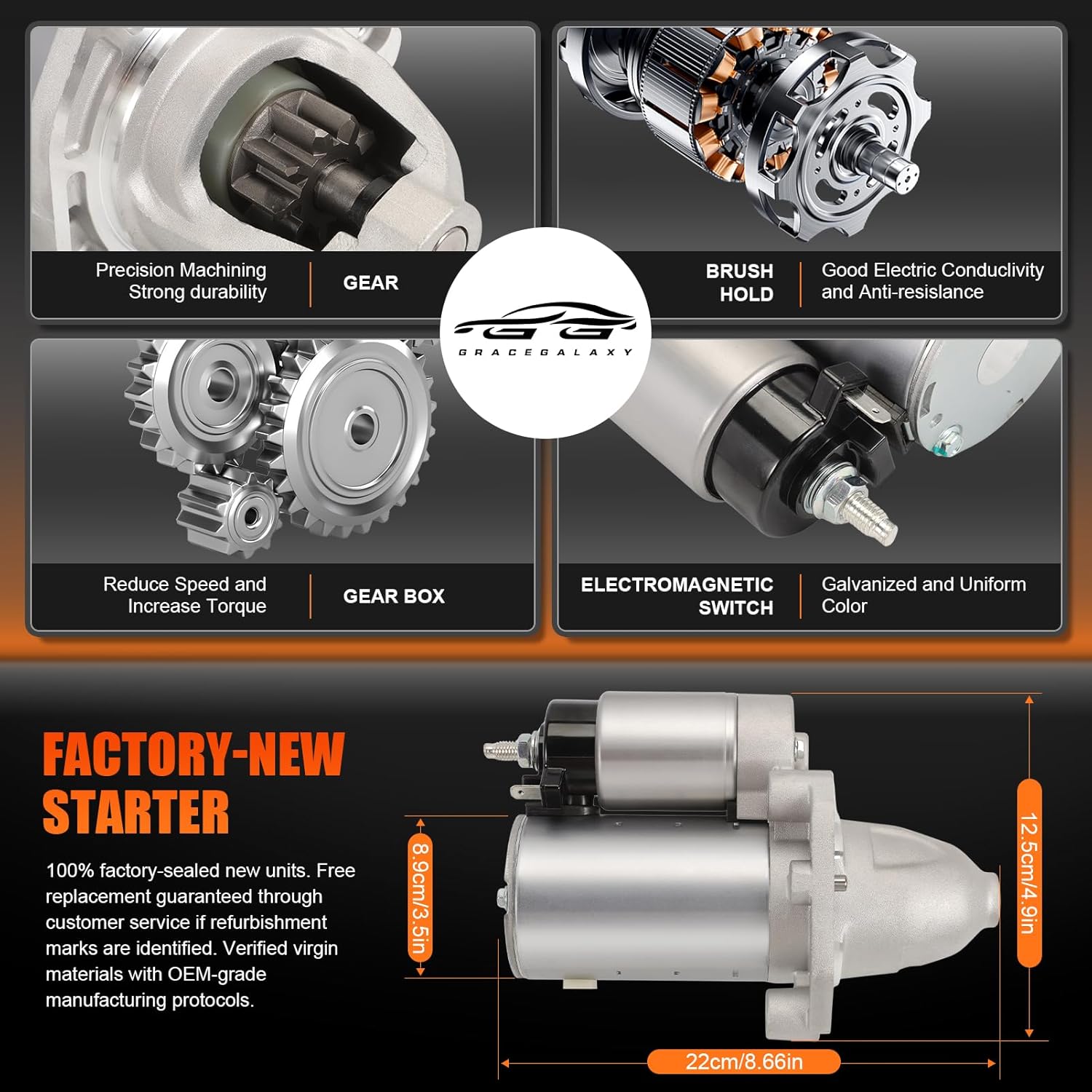 19185N Starter Motor Compatible with Chrysler 300 2011-2016, Dodge Challenger/Charger/Durango 2011-2016, Jeep Grand Cherokee 2013-2015, Ram 1500 2013-2014 V6 3.6L for 19185 428000-7210 04801852AB