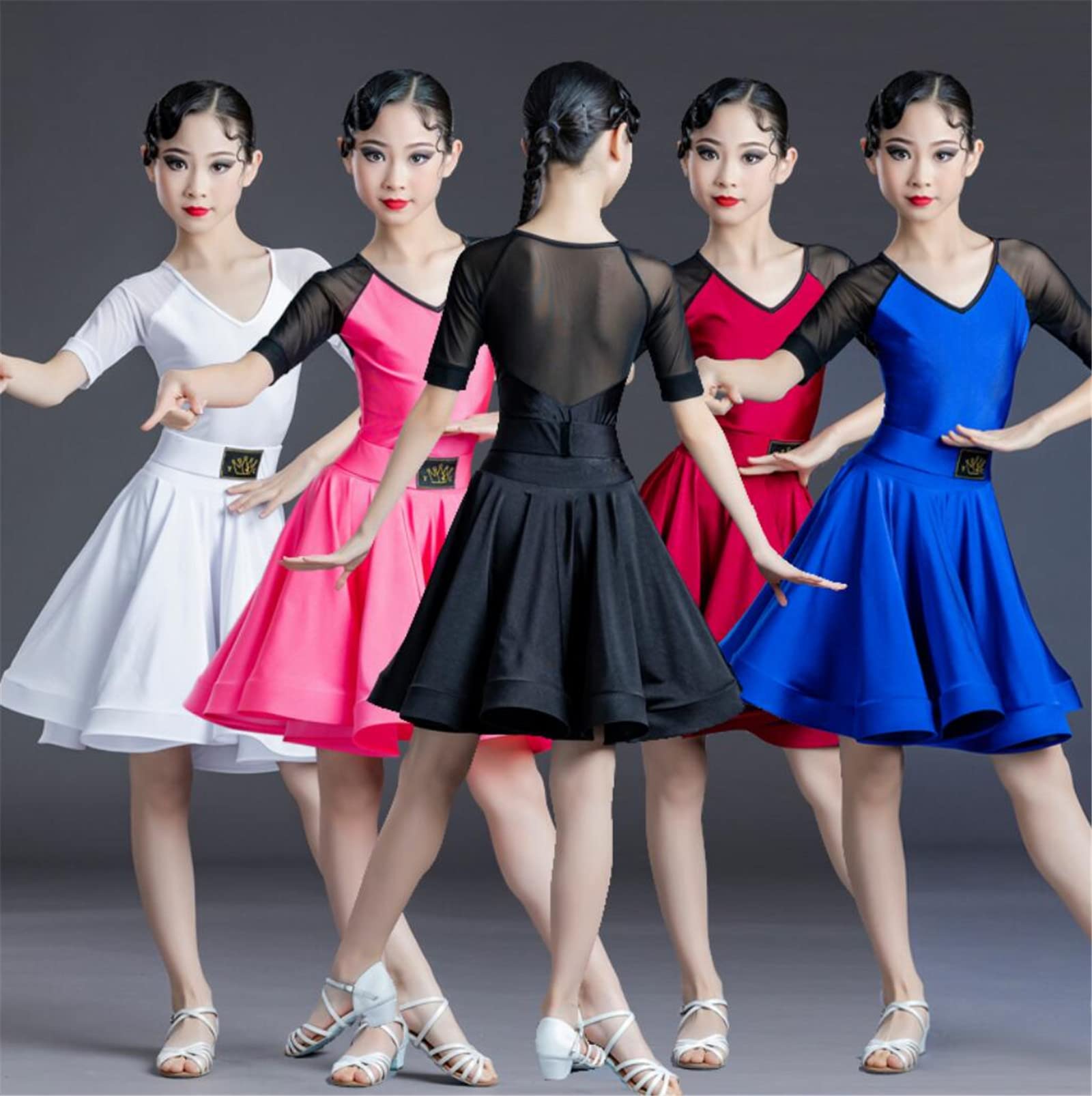 MYIESAXL Robe De Danse Latine Pour Filles, Col En V, Demi