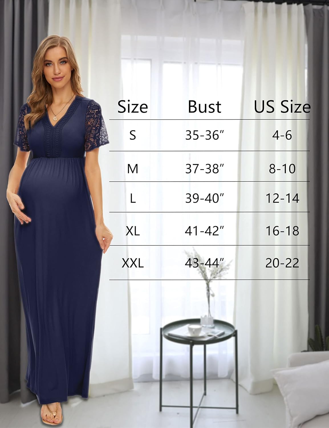 Y Lace Neckline Maternity Dress Lace Short Sleeve Maternity Maxi Dress for Baby Shower Maternity Photoshoot