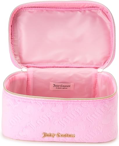 Miniatura 5 de Juicy Couture Bolsa de Maquillaje Organizador de Cosméticos Esenciales de Viaje Estuche de Tren Logo de Corazón de Terciopelo, Rosa, Tamaño único