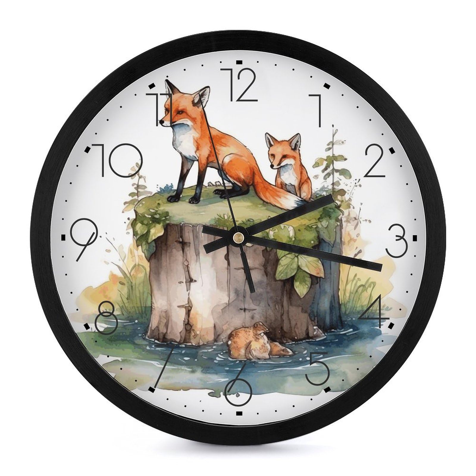Horloge renard silencieuse 25cm sans tic-tac pour sommeil de chambre