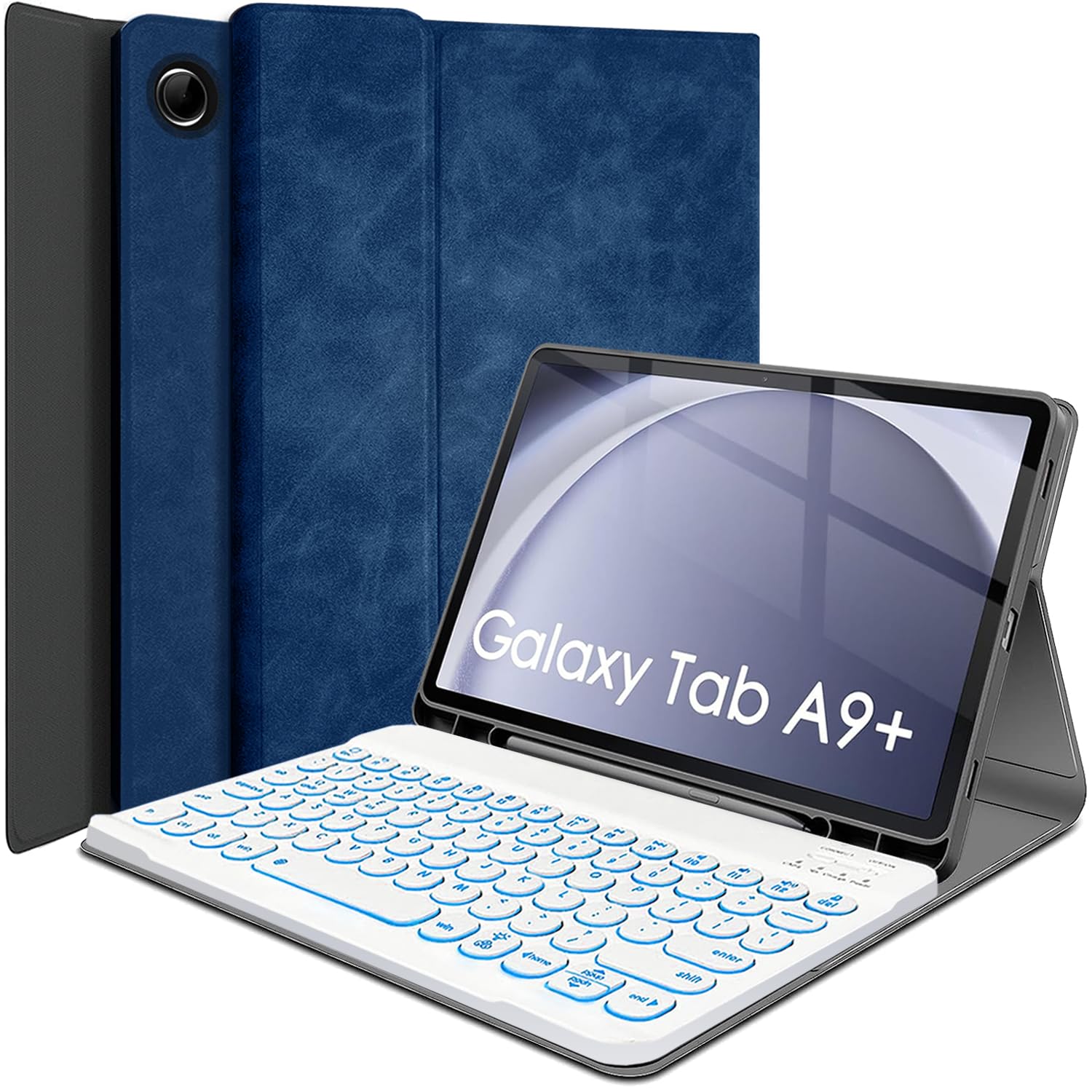 LDSOYIA Backlit Keyboard Case for Samsung Galaxy Tab A9 Plus 11 Inch 2023 (SM-X210/X216/X218), 7 Colors Backlight Detachable Wireless Keyboard