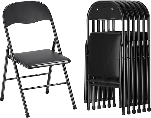 Miniatura 7 de VECELO Juego de 6 sillas plegables portátiles de metal con asientos acolchados de poliuretano suave para el hogar, oficina, fiesta, color negro
