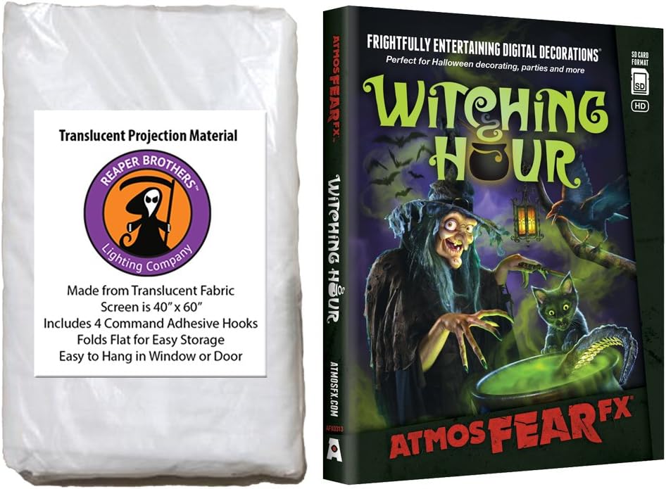 Kringle Bros AtmosFearFX Witching Hour SD Card and Reaper Brothers High Resolution Window Projection Screen for Virtual Halloween Videos