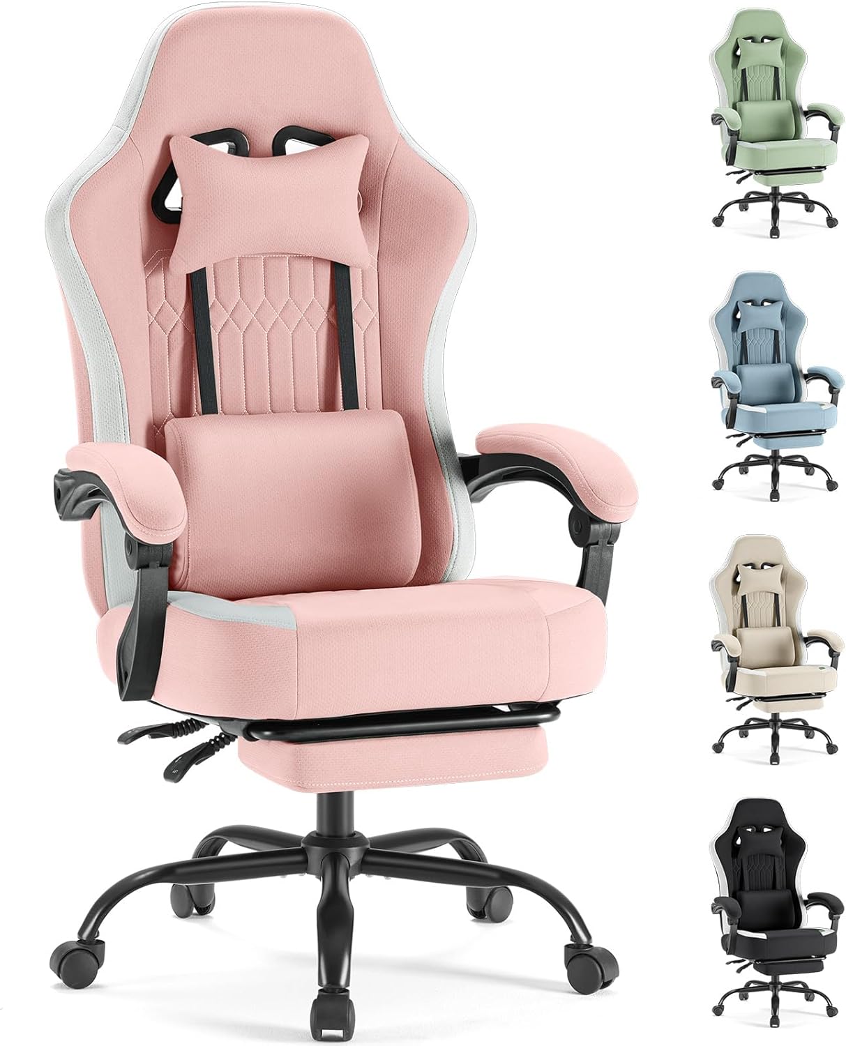 Product image of Sweetcrispy Computer Gaming Chair - High Back Ergonomic Desk Chair with Footrest and Lumbar Support, Height Adjustable Task Chair with Linkage Armrests and Headrest, 360° Swivel Wheels, Pink