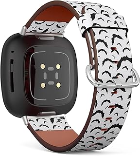 CJBROES Replacement Leather Watch Band, Compatible with Fitbit Versa 3 and Fitbit Sense of Wristband Bracelet Accessory - Hallowen Flying Bats